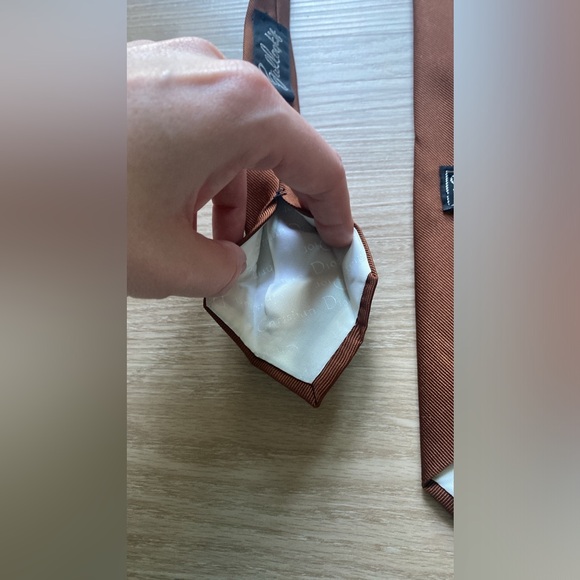 Vintage Dior Logo Bullocks Cognac Terracotta Rustic Woven Poly Silk Twill Tie - Picture 8 of 13